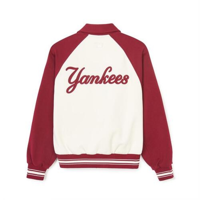 MLB Jersey Collar Raglan Varsity Outerwear White / Red | USA_MLB40309