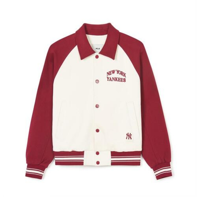 MLB Jersey Collar Raglan Varsity Outerwear White / Red | USA_MLB40309