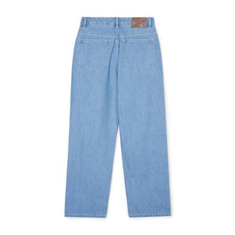 MLB Men`s Basic Medium Logo Wide Denim Pants Bottoms Blue | USA_MLB44139