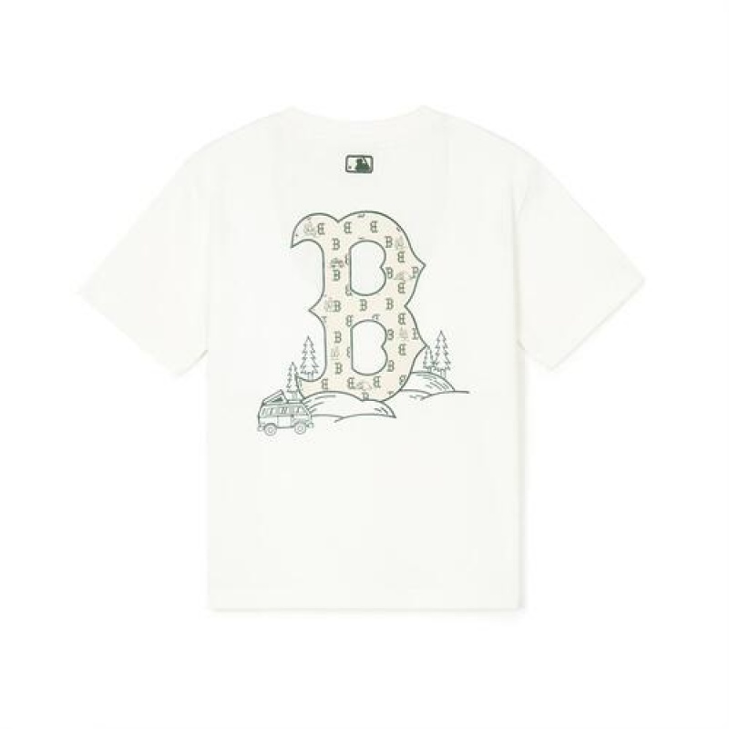 MLB Monogram Camping Big Logo T Shirt Tops White | USA_MLB42625