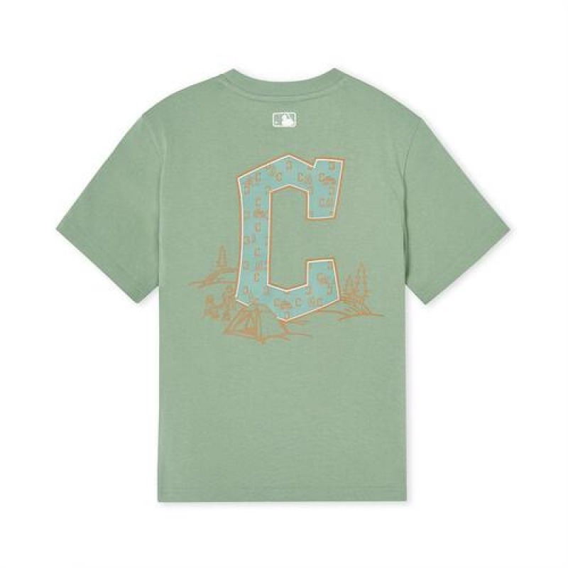 MLB Monogram Camping Big Logo T Shirt Tops Green | USA_MLB80240