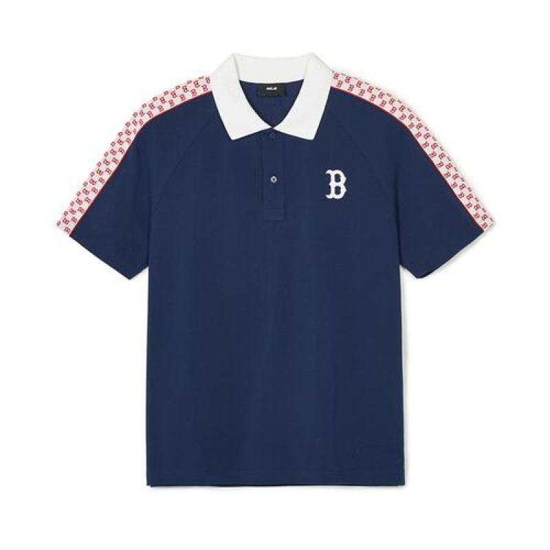 MLB Monogram Polo T Shirts Blue | USA_MLB76221