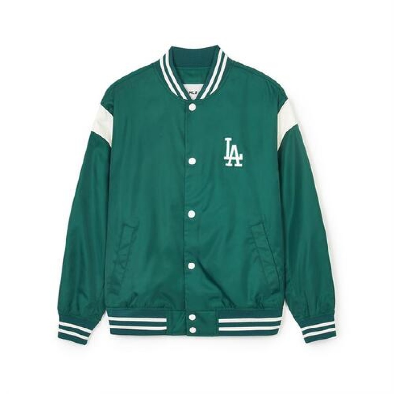 MLB Nylon Basic Shoulder Blocking Varsity Outerwear Green | USA_MLB89220