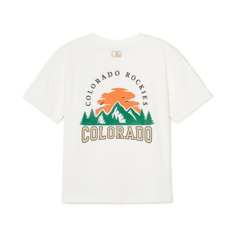 MLB Outdoor Camping Graphic T Shirt Tops White | USA_MLB23261