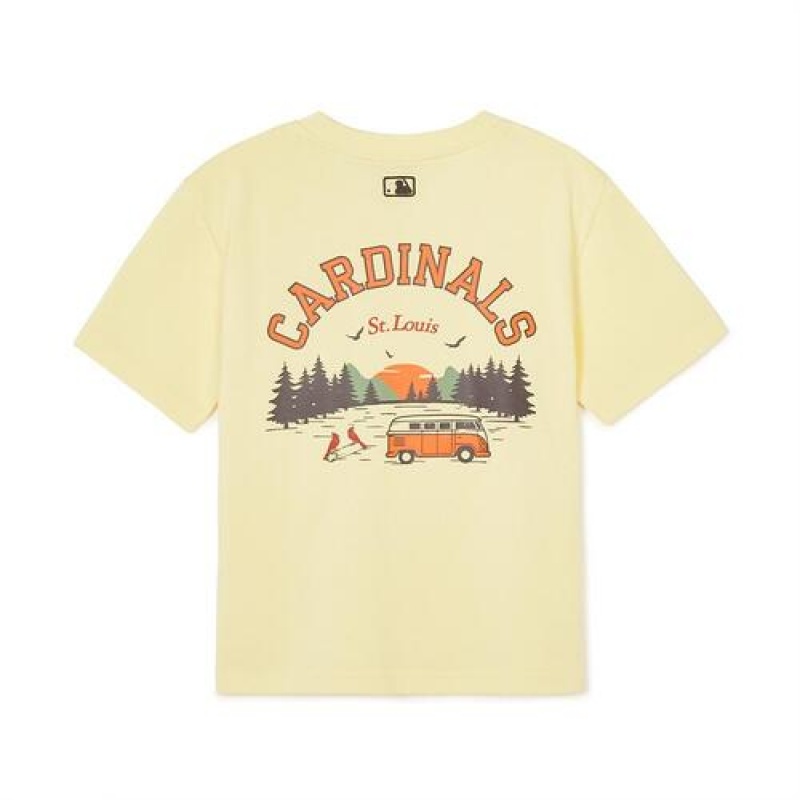 MLB Outdoor Camping Graphic T Shirt Tops Yellow | USA_MLB82809