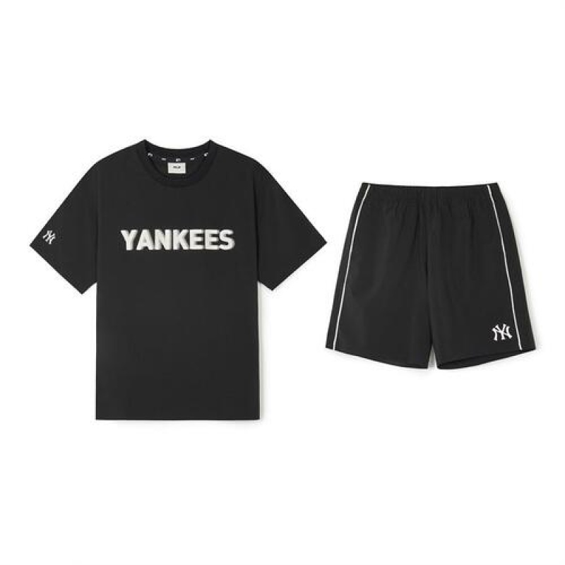 MLB Outdoor Woven Stretch T Shirt Set Up Tops Black | USA_MLB75057