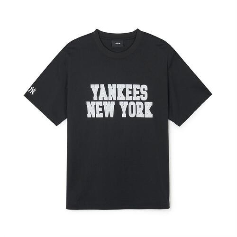 MLB Premium Varsity Overfit T Shirts Black | USA_MLB53114