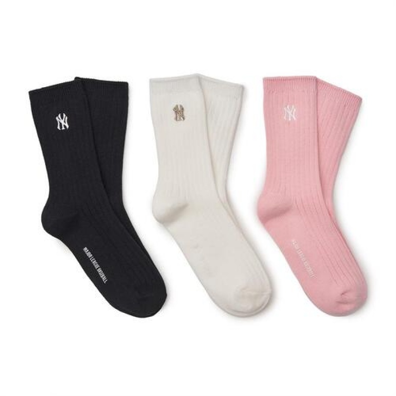 MLB Ribbed 3ea Socks Accessories Black | USA_MLB46459