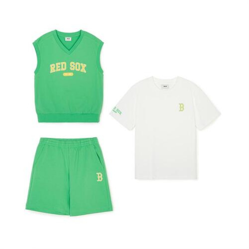 MLB Varsity 3pcs Vest Set Up Tops Green | USA_MLB72555