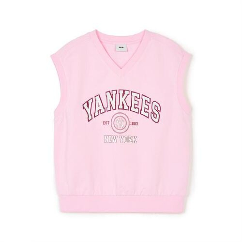 MLB Varsity 3pcs Vest&long Sleeve Set Up Tops Pink | USA_MLB53228