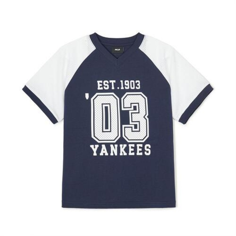 MLB Varsity Big Logo T Shirt Tops Navy | USA_MLB76607