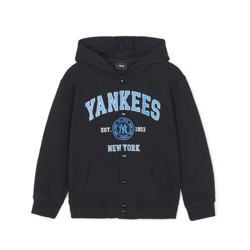 MLB Varsity Button Hoodie Tops Black | USA_MLB44251