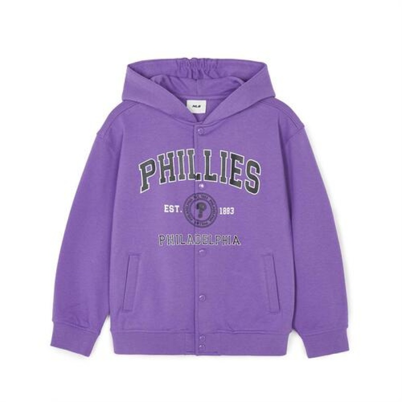 MLB Varsity Button Hoodie Tops Purple | USA_MLB41484