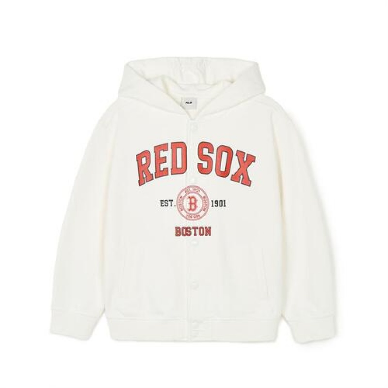 MLB Varsity Button Hoodie Tops White | USA_MLB66978