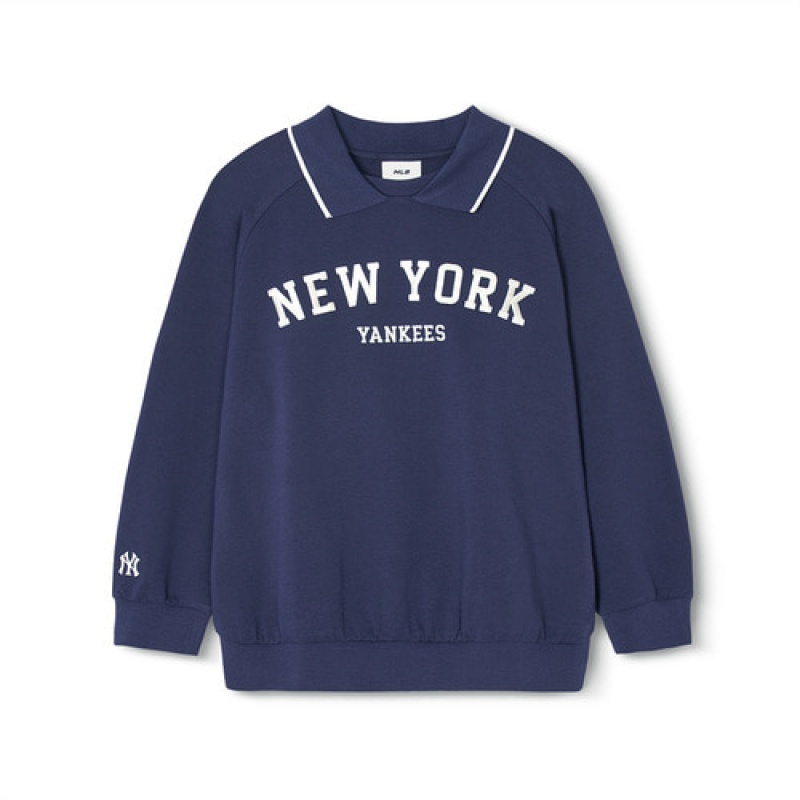 MLB Varsity Collar Sweatshirt Tops Navy | USA_MLB90997