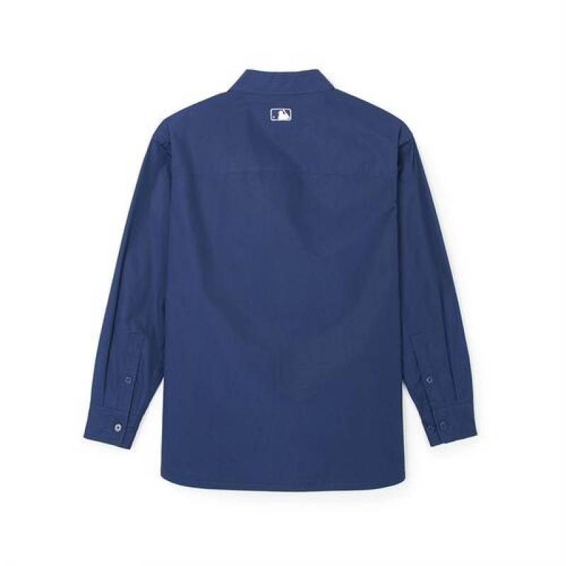 MLB Varsity Cotton Long Sleeve Shirts Blue | USA_MLB42093