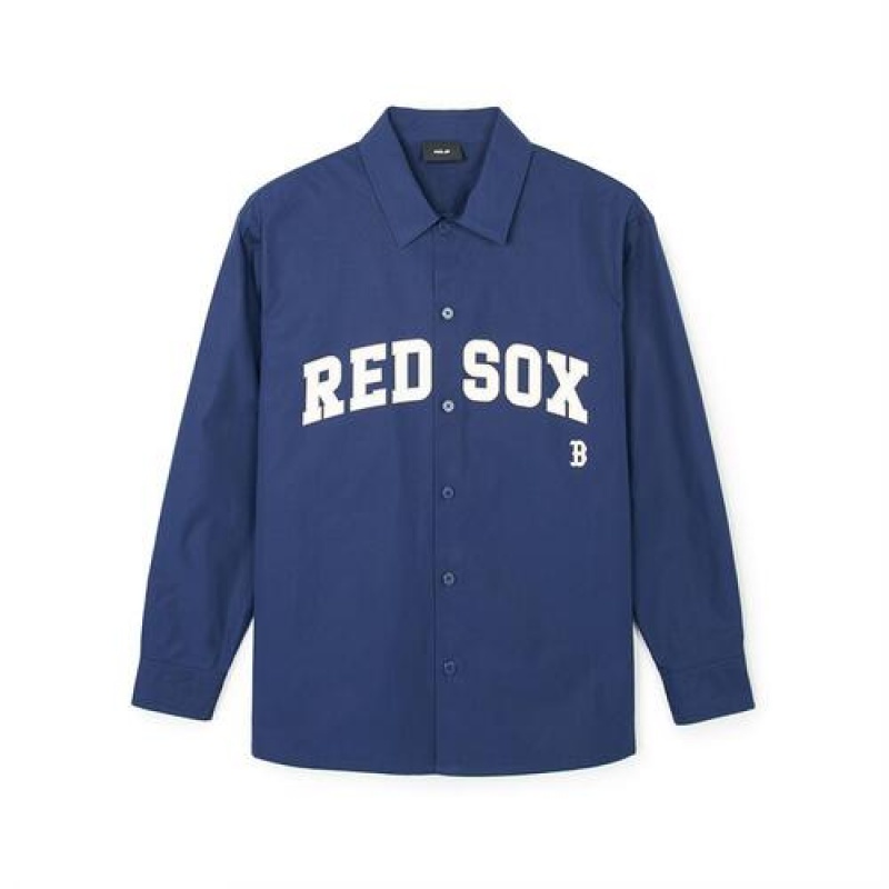 MLB Varsity Cotton Long Sleeve Shirts Blue | USA_MLB42093