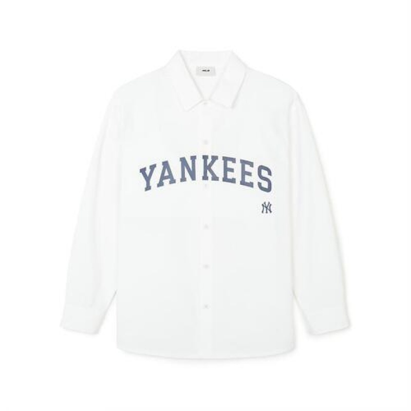 MLB Varsity Cotton Long Sleeve Shirts White | USA_MLB70406