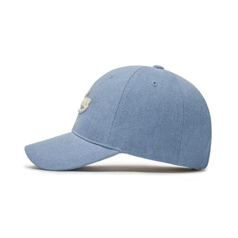 MLB Varsity Cursive Denim Unstructured Baseball Caps Blue | USA_MLB99534