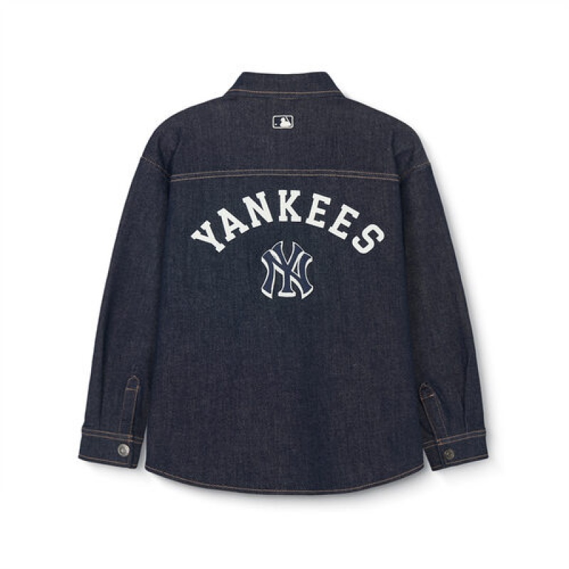 MLB Varsity Denim Shirt Tops Black | USA_MLB87482