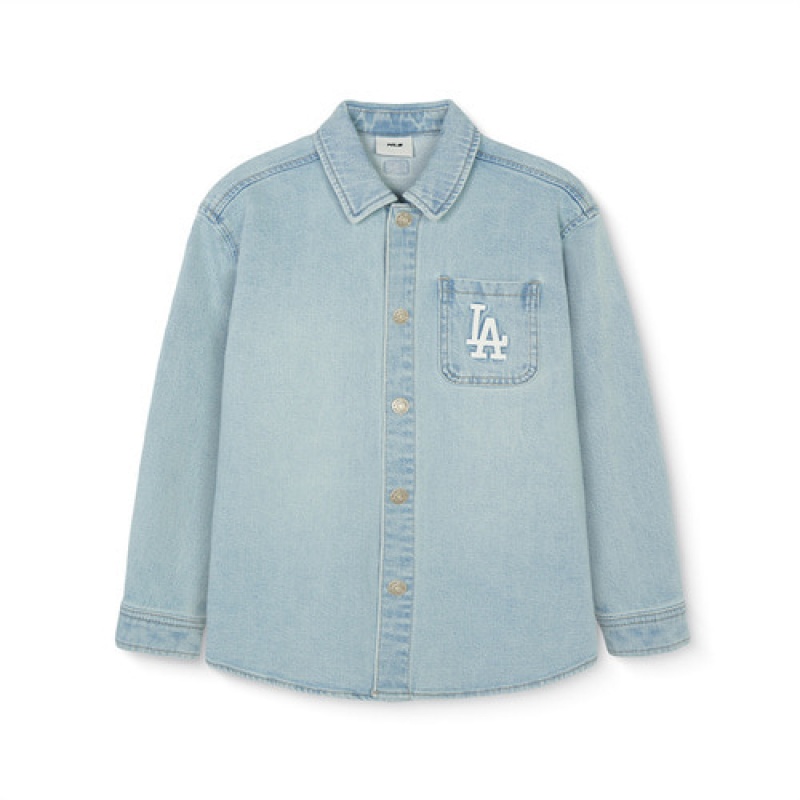 MLB Varsity Denim Shirt Tops Blue | USA_MLB63705