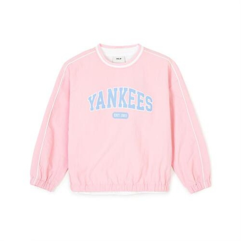 MLB Varsity Girl's Woven 3pcs Sweatshirt Set Up Tops Pink | USA_MLB31734