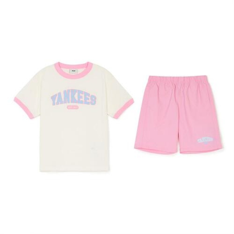 MLB Varsity Half Sleeve T Shirt Set Up Tops Pink | USA_MLB22539