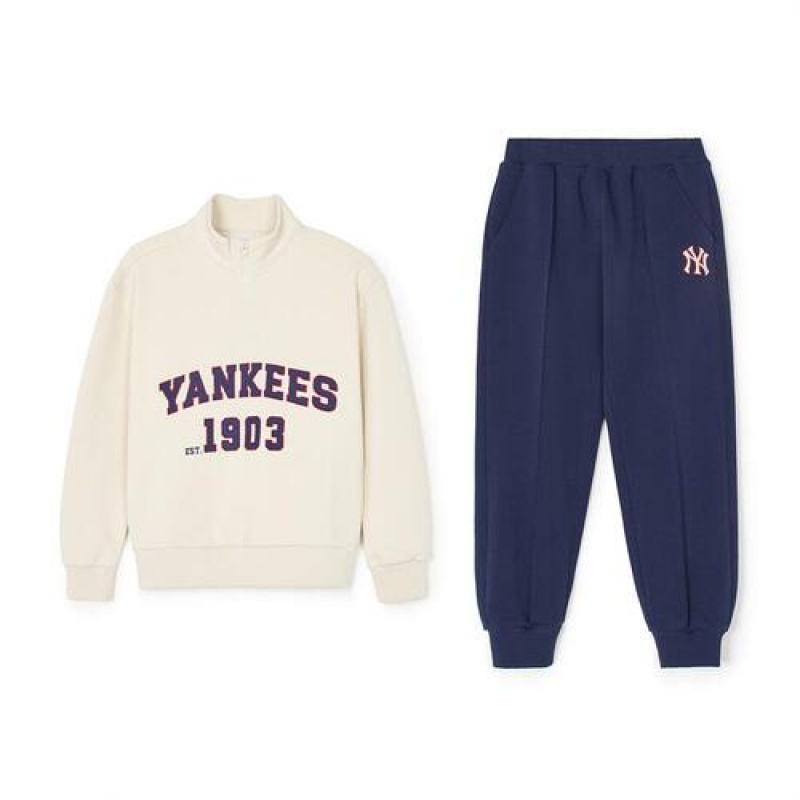 MLB Varsity Half Zip Up Mtm Set Up Tops White / Navy | USA_MLB47739