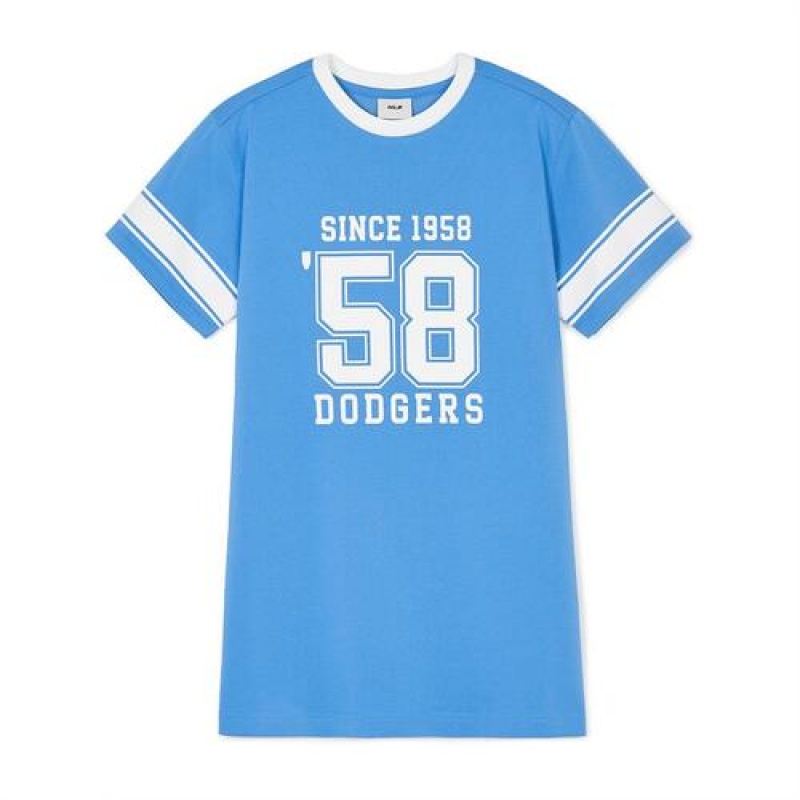 MLB Varsity Number Graphic Dress Tops Blue | USA_MLB41858