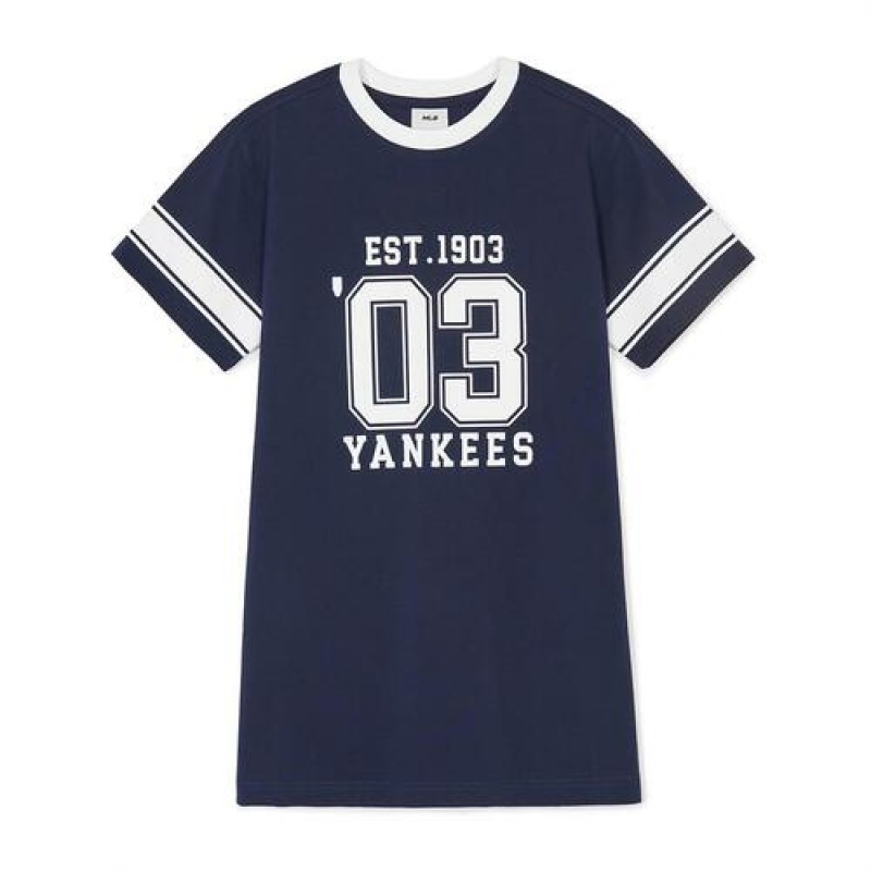 MLB Varsity Number Graphic Dress Tops Navy | USA_MLB35653