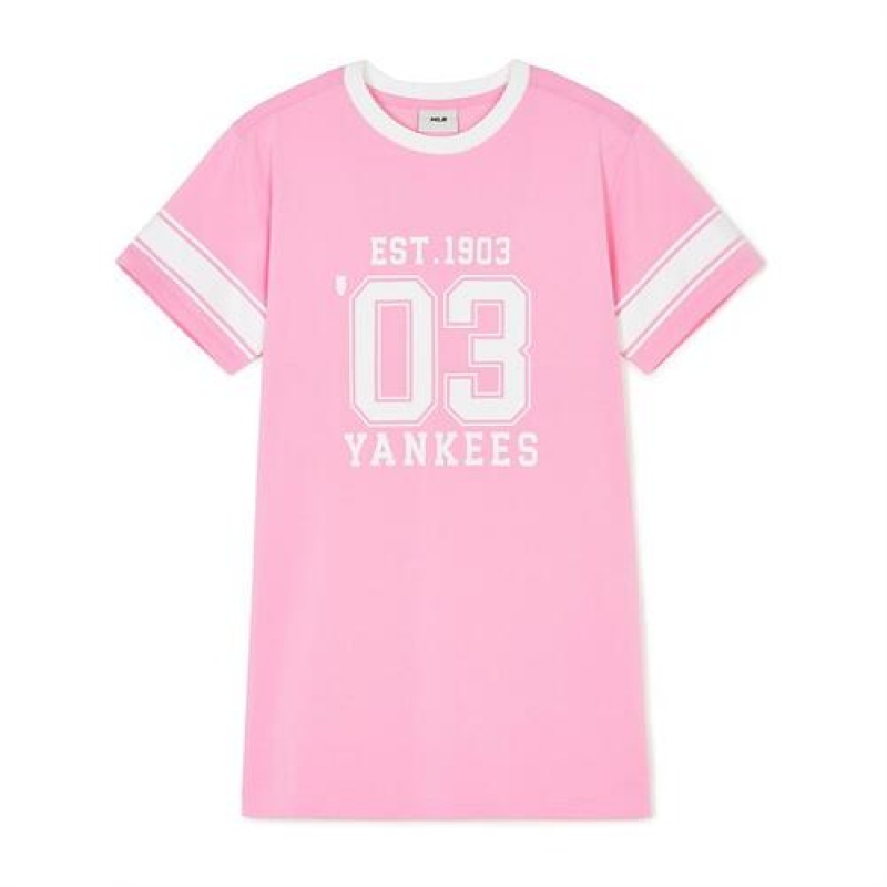 MLB Varsity Number Graphic Dress Tops Pink | USA_MLB88628