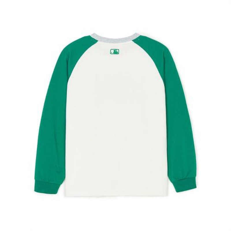 MLB Varsity Raglan T Shirt Tops Green | USA_MLB65124