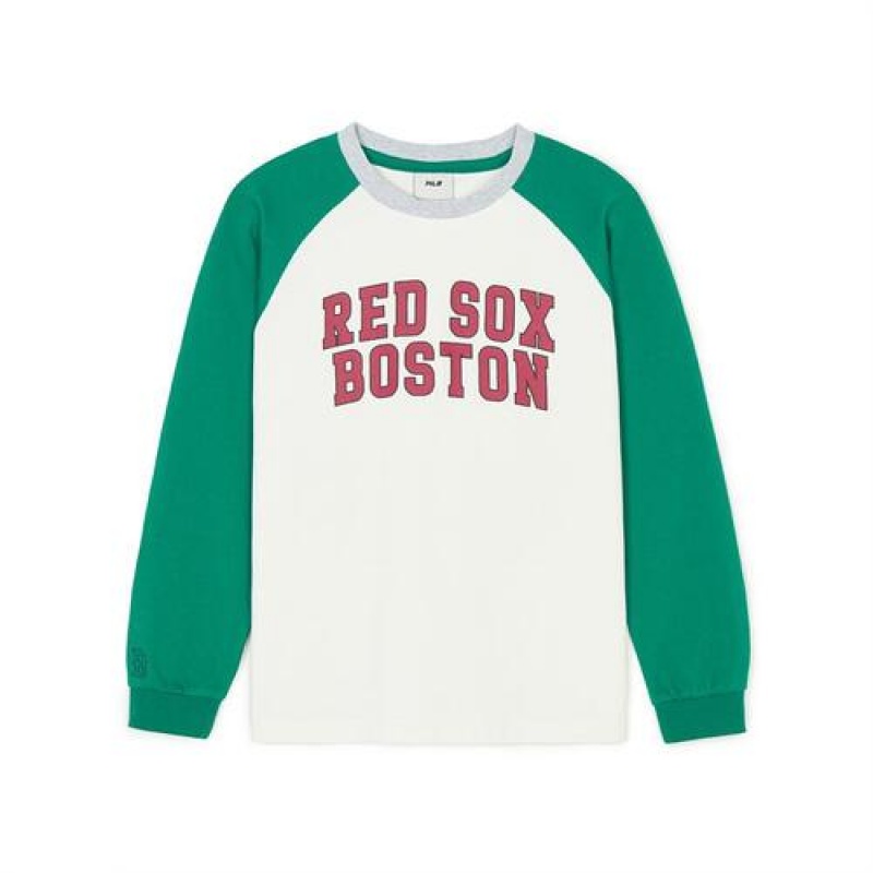 MLB Varsity Raglan T Shirt Tops Green | USA_MLB65124