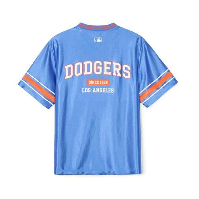 MLB Varsity Soccer Jersey V Neck Over Fit T Shirts Blue | USA_MLB55249