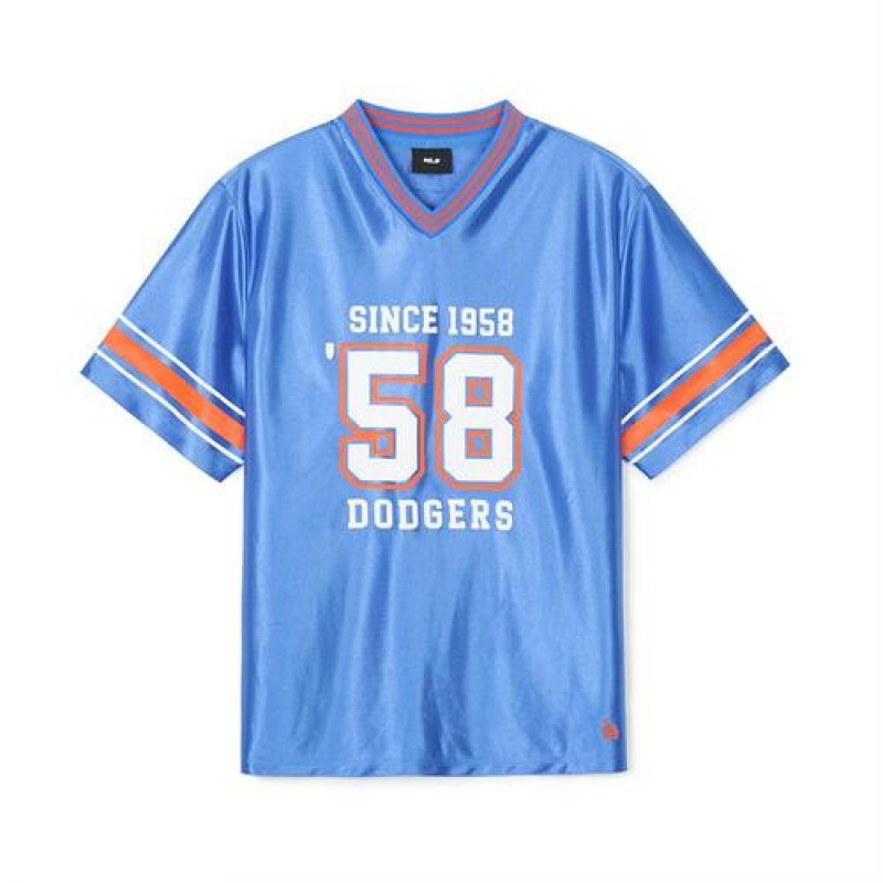 MLB Varsity Soccer Jersey V Neck Over Fit T Shirts Blue | USA_MLB55249