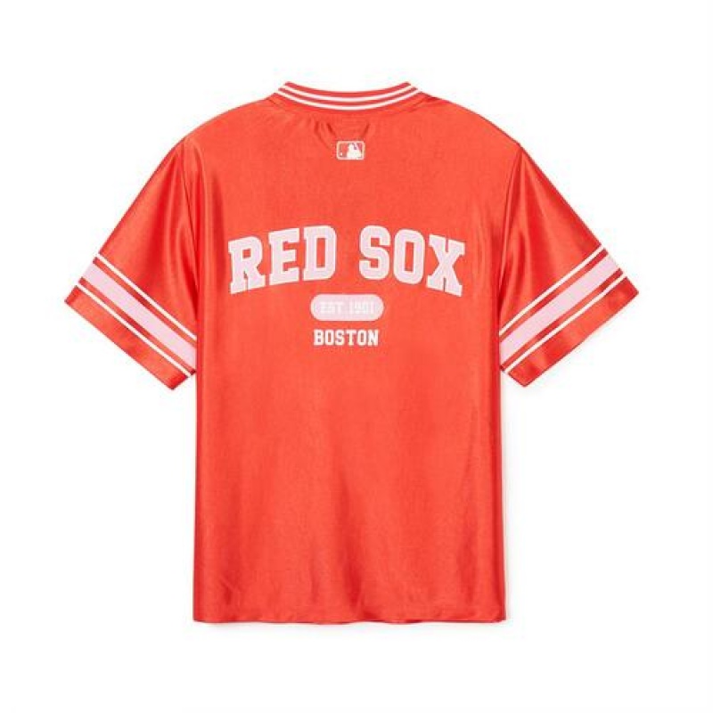 MLB Varsity Soccer Jersey V Neck Over Fit T Shirts Orange | USA_MLB77298