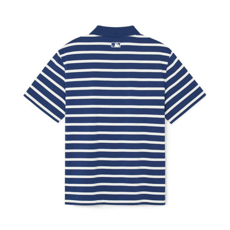 MLB Varsity Stripe Over Fit Polo T Shirts Blue | USA_MLB75187