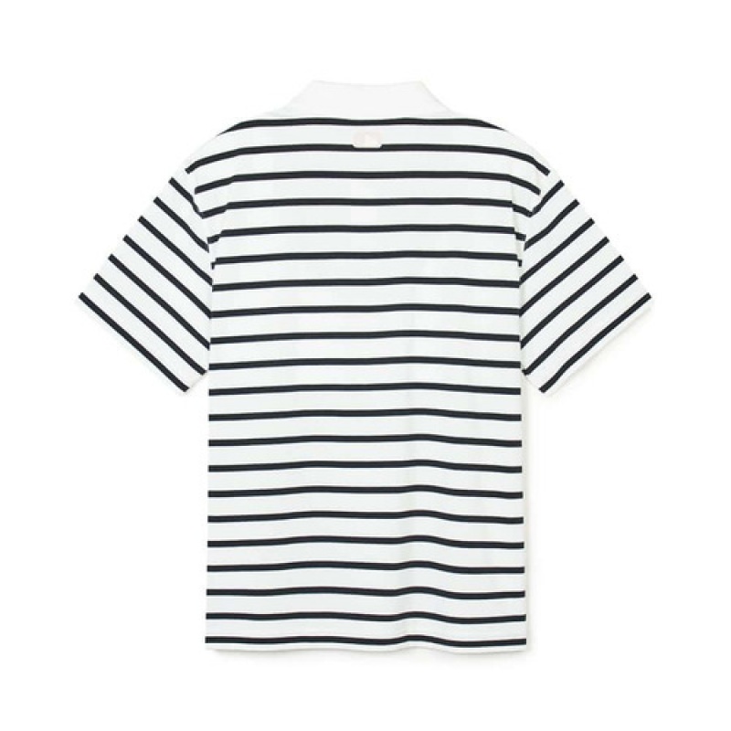 MLB Varsity Stripe Over Fit Polo T Shirts White / Black | USA_MLB37925