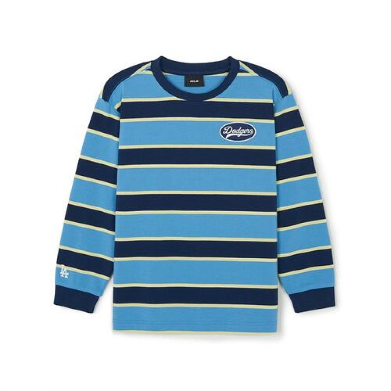 MLB Varsity Striped T Shirt Tops Blue | USA_MLB14671