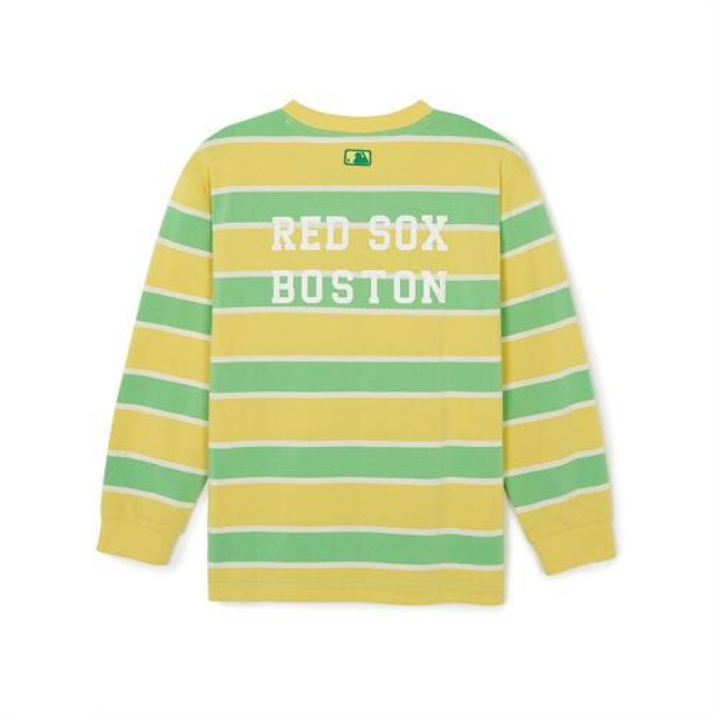 MLB Varsity Striped T Shirt Tops Yellow | USA_MLB61083