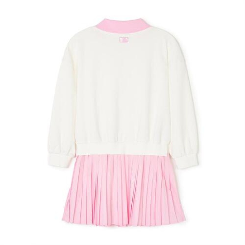 MLB Varsity Sweatshirt Dress Tops White / Pink | USA_MLB93076