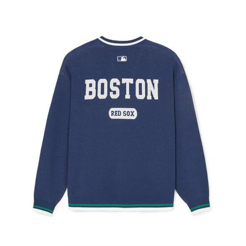 MLB Varsity V Neck Pullover Sweaters Blue | USA_MLB40539