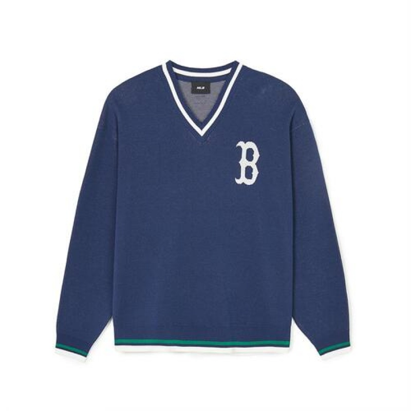 MLB Varsity V Neck Pullover Sweaters Blue | USA_MLB40539