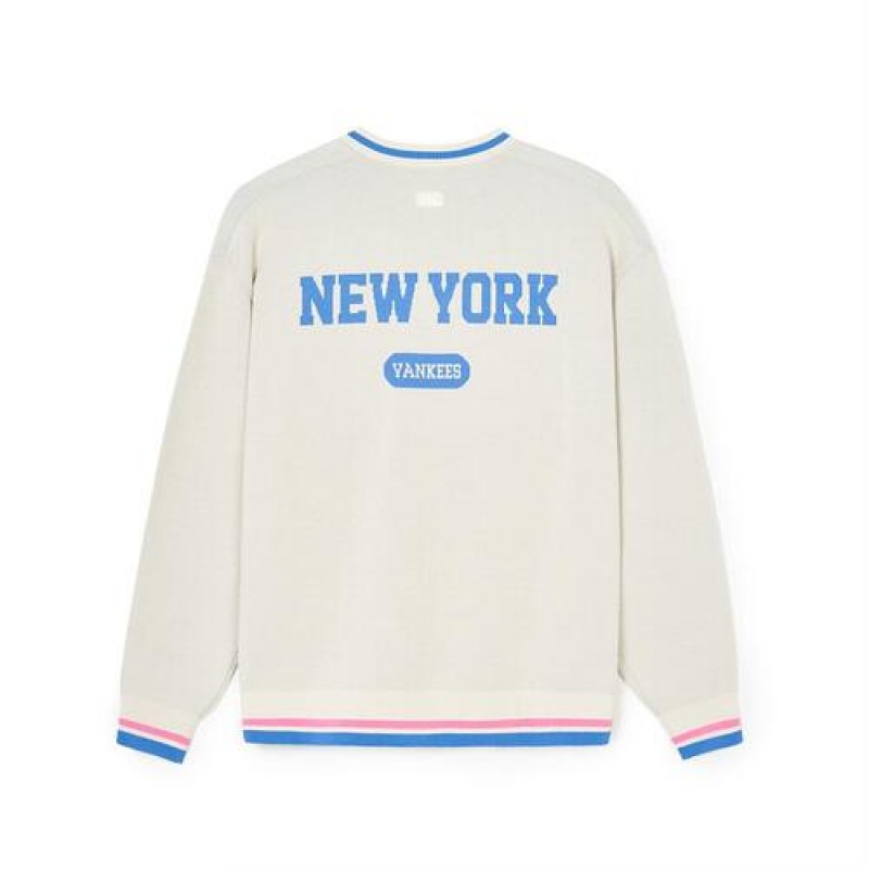 MLB Varsity V Neck Pullover Sweaters White | USA_MLB33537