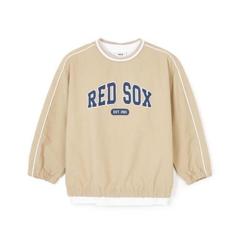 MLB Varsity Woven 3pcs Sweatshirt Set Up Tops Beige | USA_MLB43326