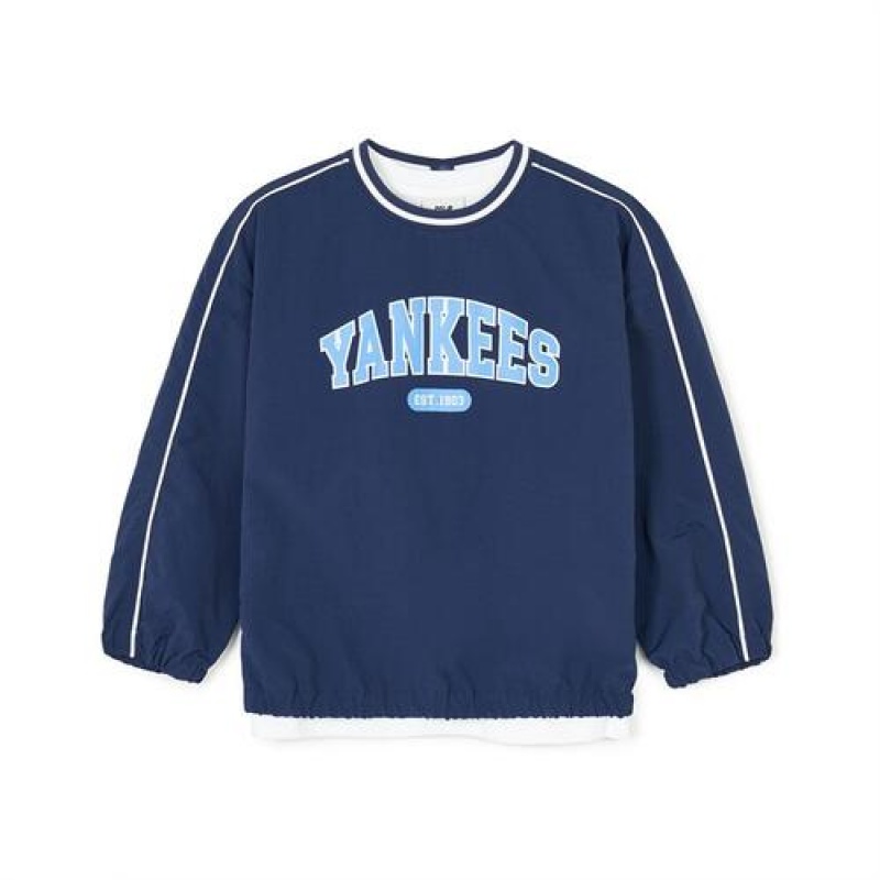 MLB Varsity Woven 3pcs Sweatshirt Set Up Tops Navy | USA_MLB43810