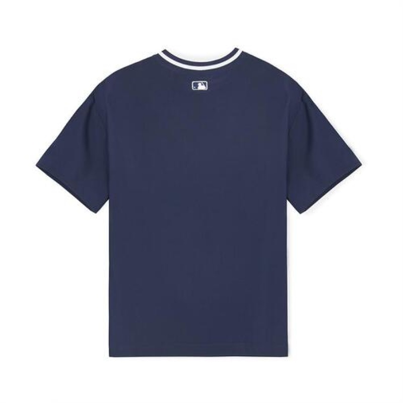 MLB Varsity Woven V-neck T-shirt Tops Navy | USA_MLB56207