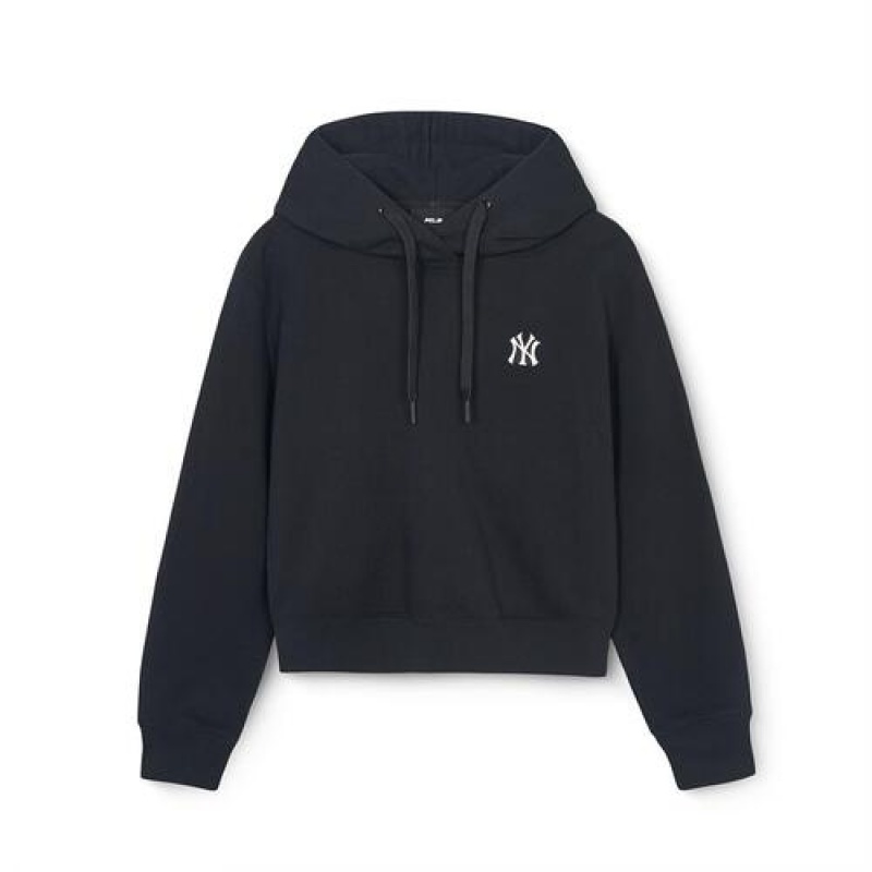 MLB Women Basic Small Logo Crop Hoodie Black | USA_MLB53211