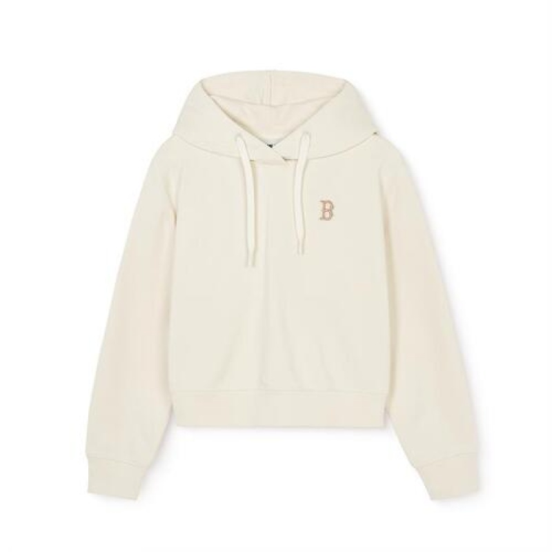 MLB Women Basic Small Logo Crop Hoodie White | USA_MLB75347