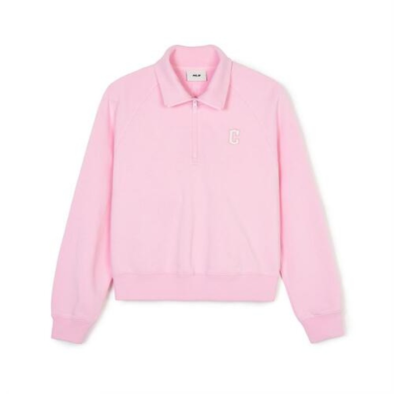 MLB Women Basic Small Logo Crop Sweatshirts Pink | USA_MLB20659